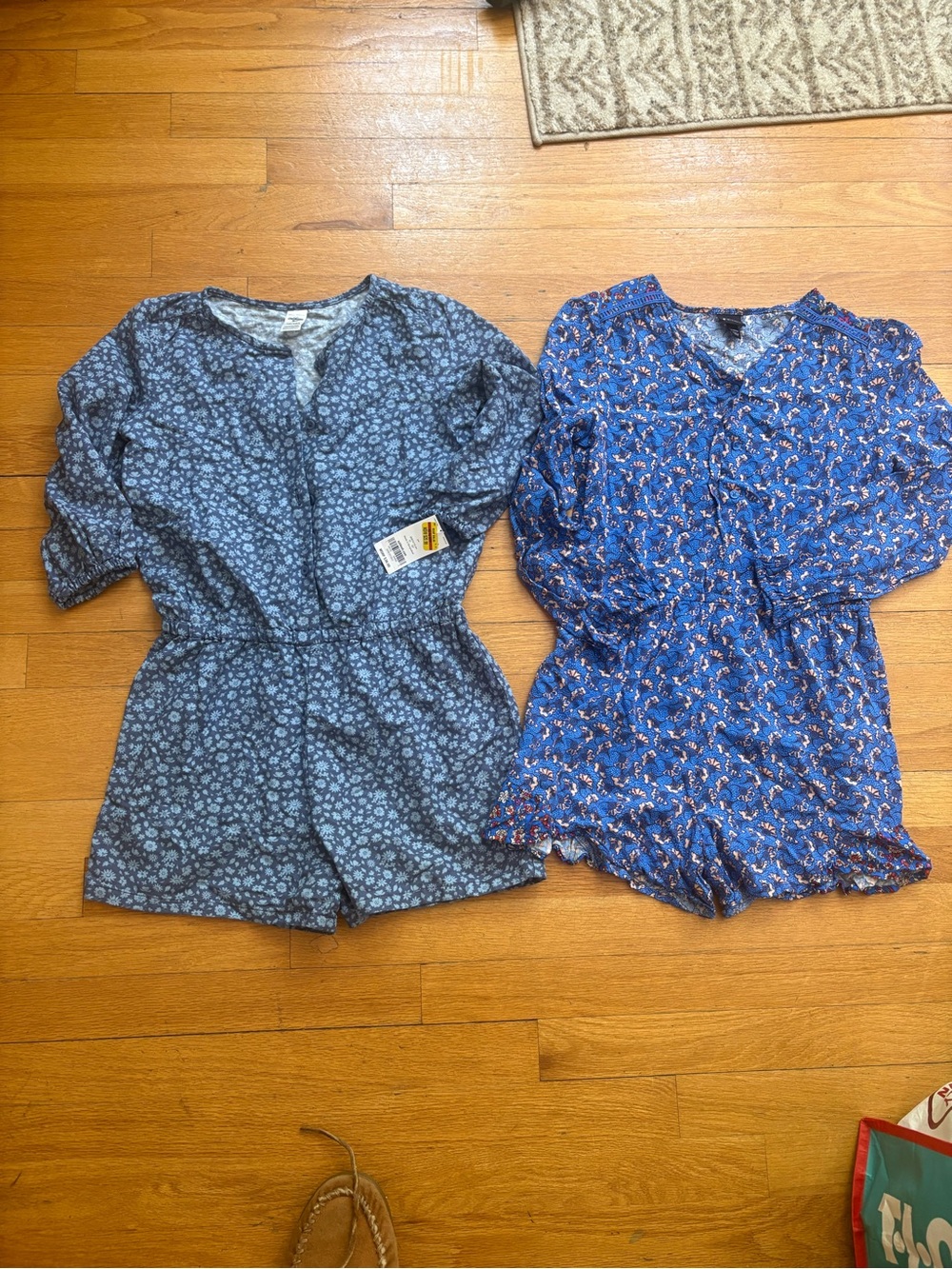 Girls' Blue Floral long sleeve One-Piece Rompers - set